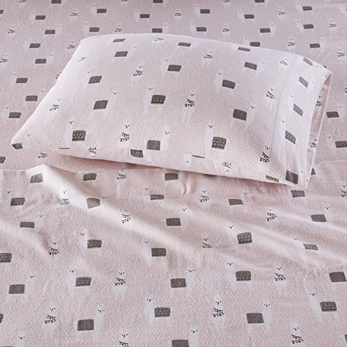 Intelligent Design Cozy Soft Cotton Novelty Print Flannel Sheet Set, Twin, Pink Llamas