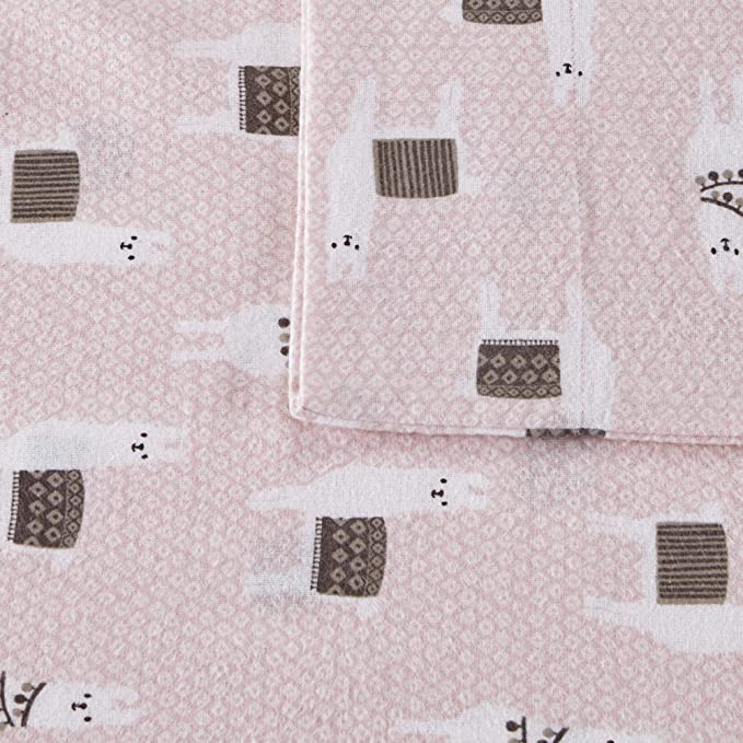 Intelligent Design Cozy Soft Cotton Novelty Print Flannel Sheet Set, Twin, Pink Llamas