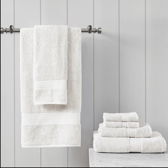 Home Outfitters White 100% Cotton 6 Piece Bath Towel Set , Absorbent, Bathroom Spa Towel, Modern/Contemporary