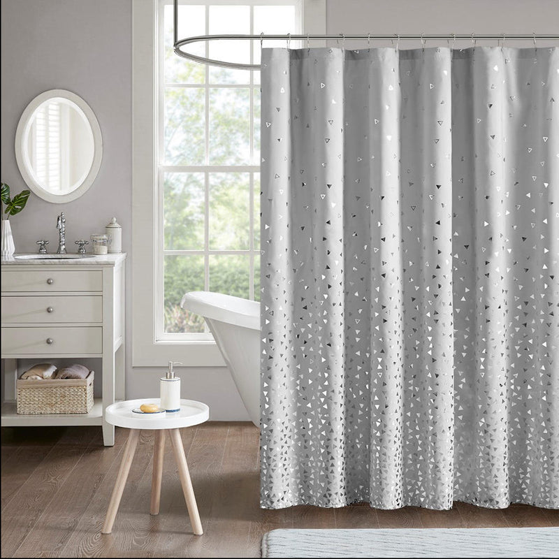 Home Outfitters Grey/Silver  85gsm Microfiber Printed Shower Curtain 72&
