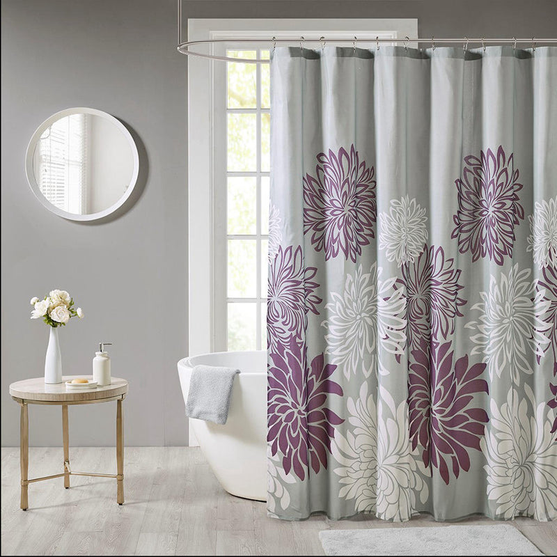 Home Outfitters Purple  Print Floral Shower Curtain 72"W x 72"L, Shower Curtain for Bathrooms, Transitional