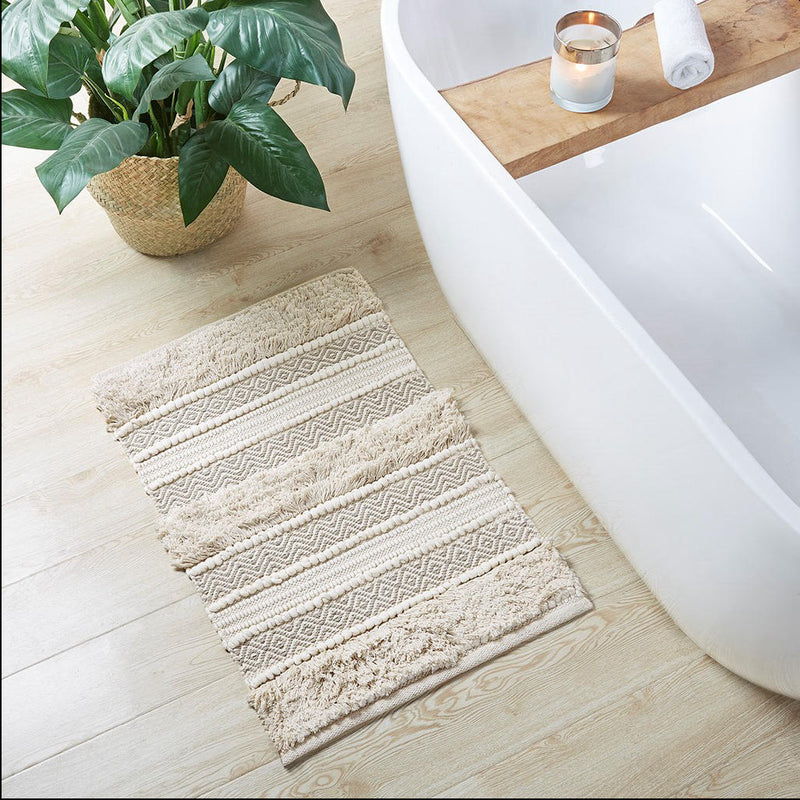 Home Outfitters Natural 80% Cotton 20% Polyester Bath Rug 20x32", Absorbent Bathroom Floor Mat, Global Inspired