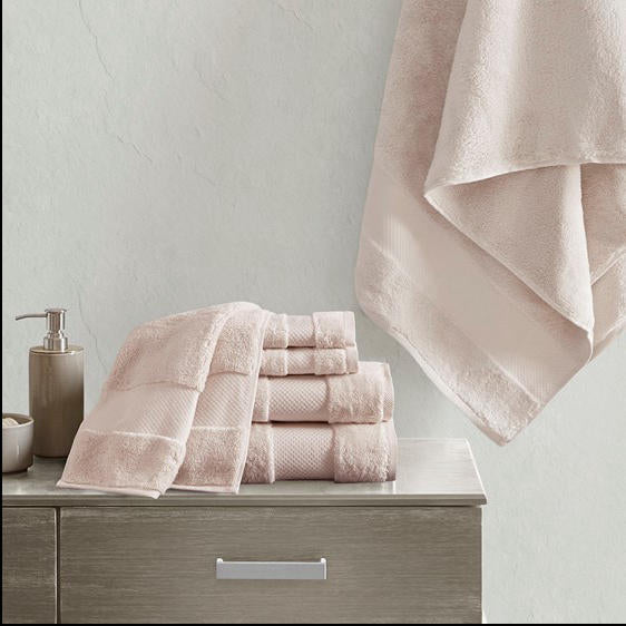 Home Outfitters Blush 100% Cotton 6pcs Bath Towel Set , Absorbent, Bathroom Spa Towel, Transitional