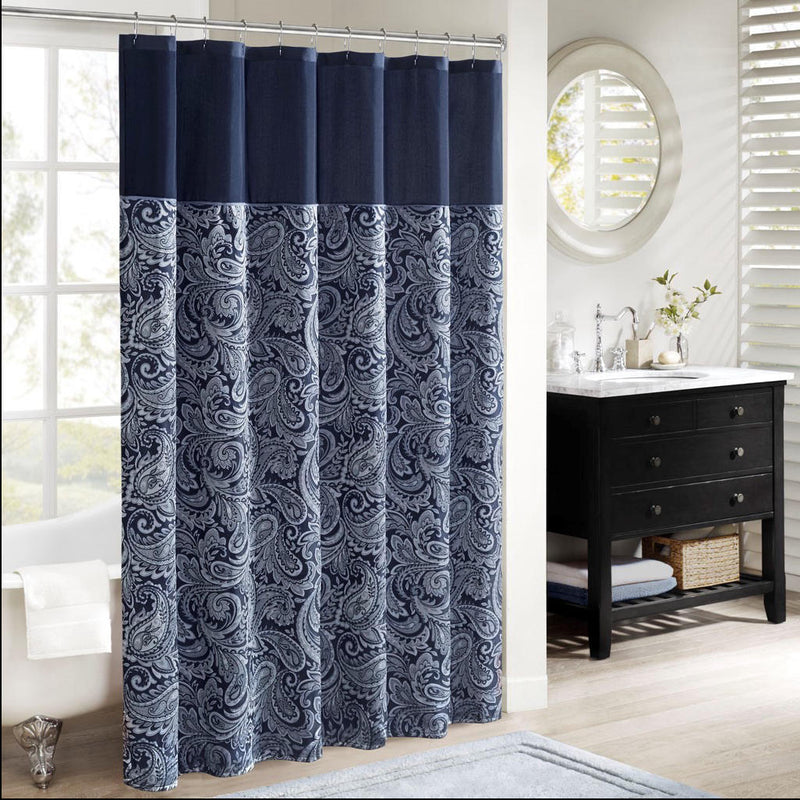 Home Outfitters Navy  Jacquard   Shower Curtain 72"W x 72"L, Shower Curtain for Bathrooms, Traditional