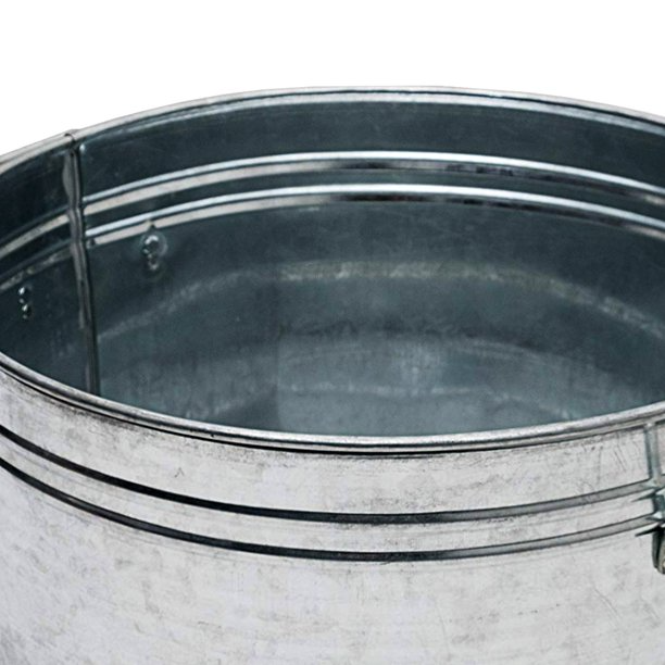 Round Galvanized Steel Tub with Side Handles and Embossed Design, Silver