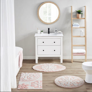 Madison Park Pink 100% Cotton Medallion Tufted Rug 20x30", Absorbent Bathroom Floor Mat, Global Inspired