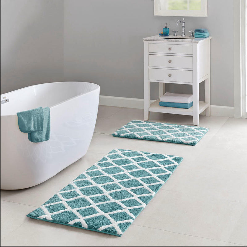 Home Outfitters Aqua 100% Polyester Reversible Tufted Microfiber Rug 21"W x 34"L, Absorbent Bathroom Floor Mat, Modern/Contemporary