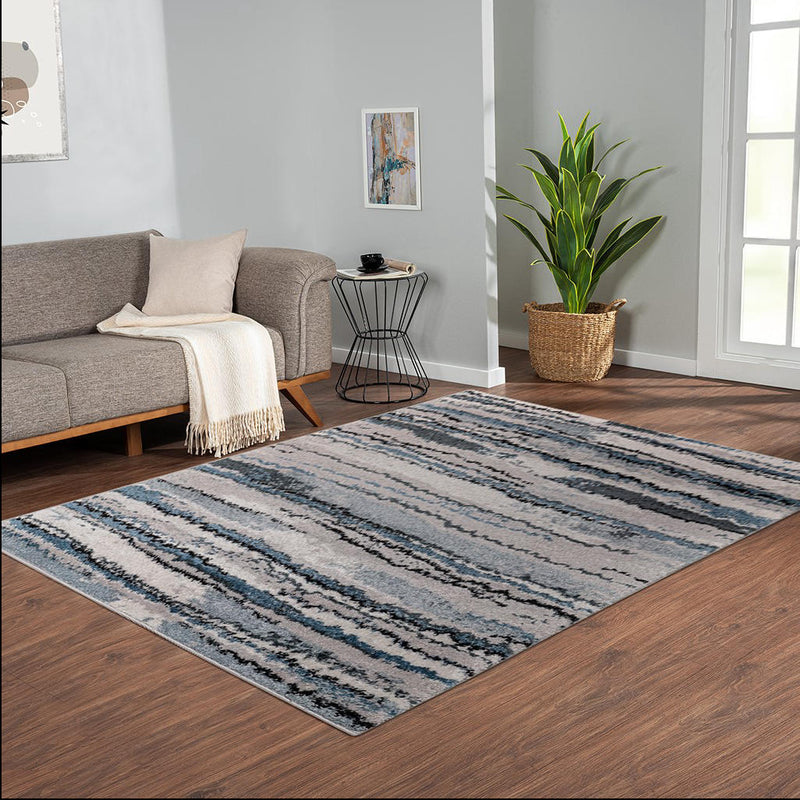 Home Outfitters Blue Watercolor Abstract Stripe Woven Area Rug 6x9&