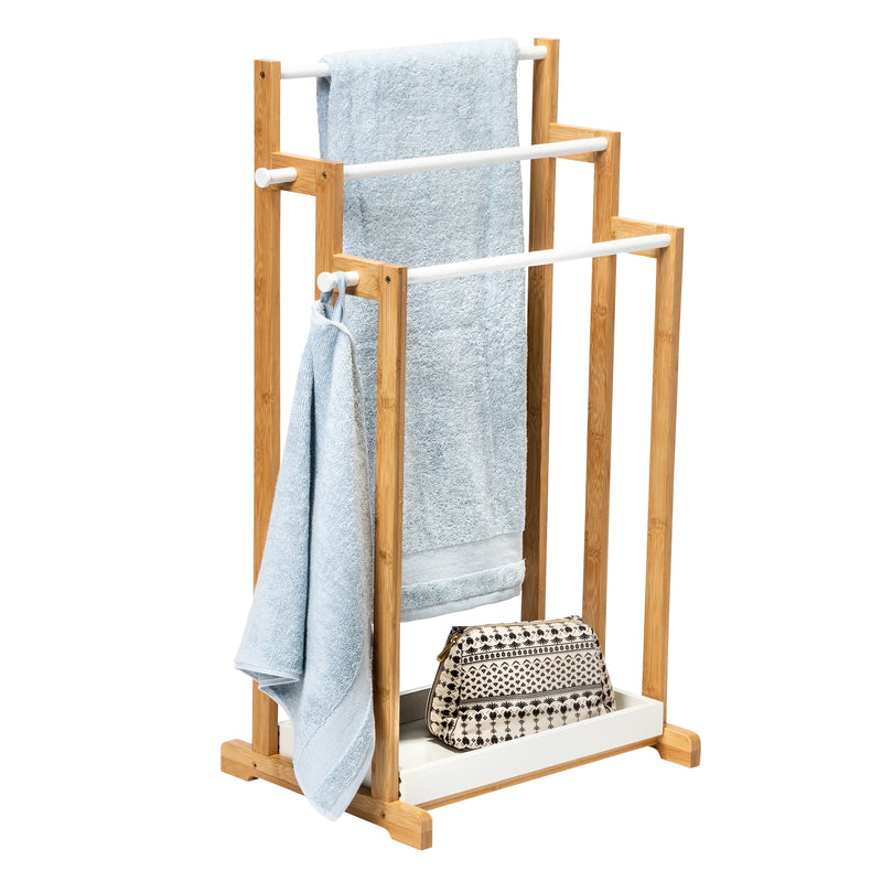 Honey-Can-Do 3-Tier Bamboo Bathroom Towel Rack, White