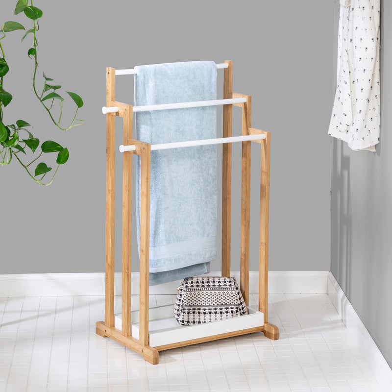 Honey-Can-Do 3-Tier Bamboo Bathroom Towel Rack, White