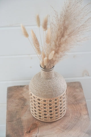 Jute Rope + Cane Wicker Vase