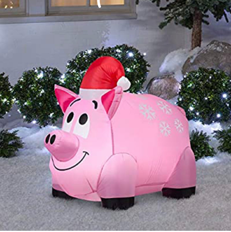 Gemmy Industries Snowflakes and Pig Christmas Inflatable Fabric 48 in. x 8-7/16 in. x 9-7/8 in.