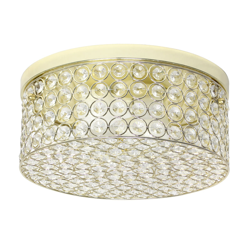 Elegant Designs 12 Inch Elipse Crystal 2 Light Round Ceiling  Flush Mount, Gold