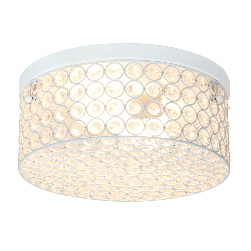 Elegant Designs 12 Inch Elipse Crystal 2 Light Round Ceiling  Flush Mount, White