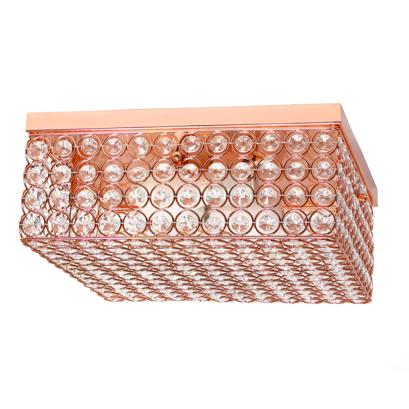 Elegant Designs 12 Inch Elipse Crystal 2 Light Square Ceiling Flush Mount, Rose Gold