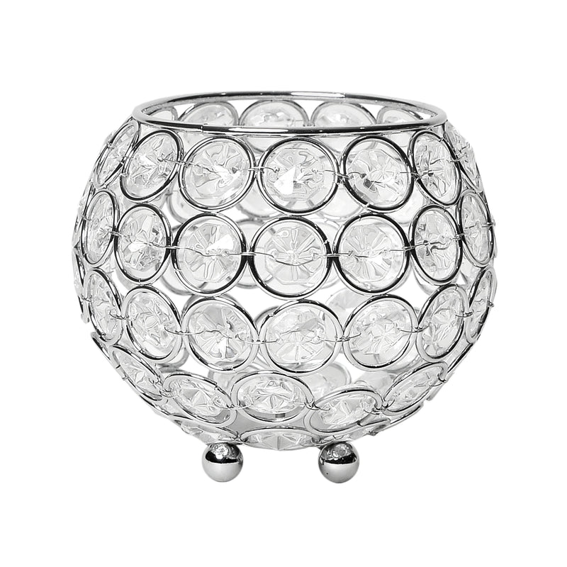 Elegant Designs Elipse Crystal Circular Bowl Candle Holder, Flower Vase, Wedding Centerpiece, Favor, 4.25 Inch, Chrome