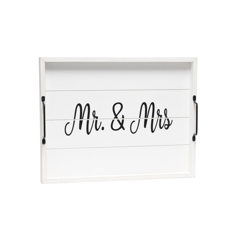 Elegant Designs Decorative Wood Serving Tray w/ Handles, 15.50" x 12", "Mr. & Mrs."