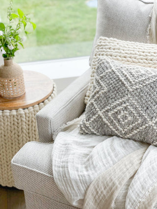 Handwoven Grey Diamond Pillow 14x40