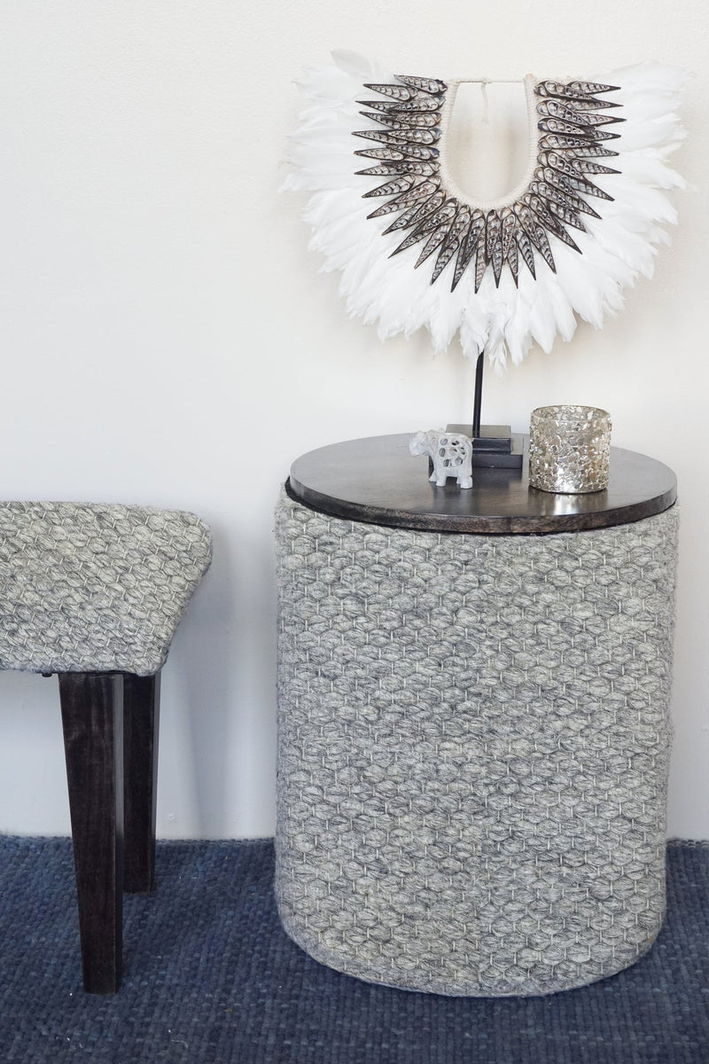Handwoven Clean Grey Storage Side Table