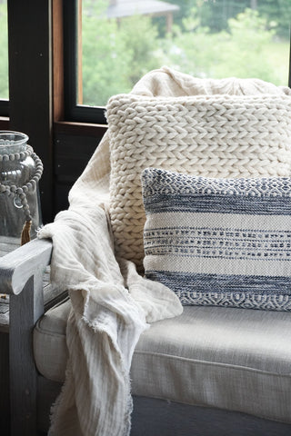 Handwoven Indigo Striped Pillow 14X20
