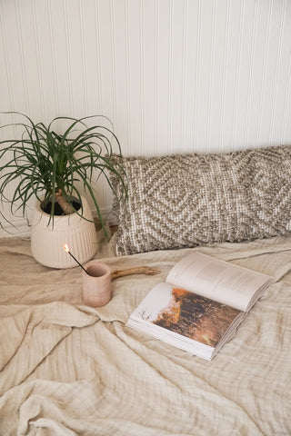 Handwoven Mocha Pattern Pillow 14x40