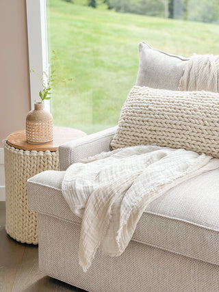 Handwoven Braided White Pillow 20X20
