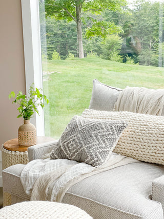 Handwoven Braided White Pillow 14X40