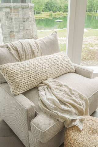 Handwoven Braided White Pillow 14X40