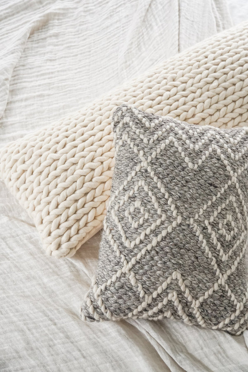 Handwoven Braided White Pillow 14X40