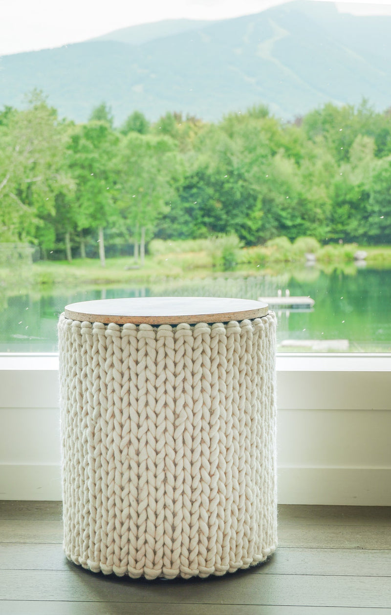 Handwoven Braided White Storage Side Table