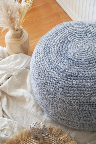 Indigo Hand Crochet Pouf