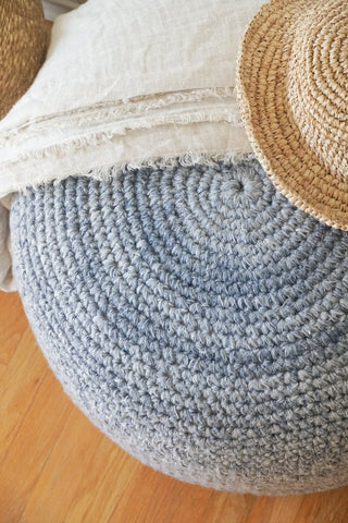 Indigo Hand Crochet Pouf