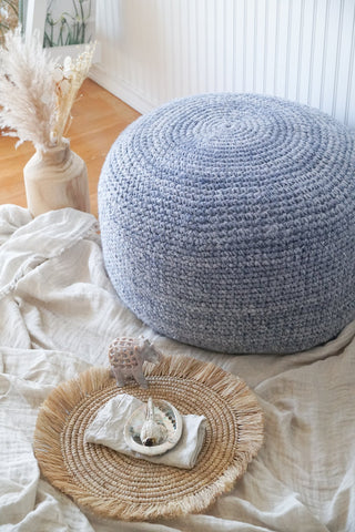 Indigo Hand Crochet Pouf