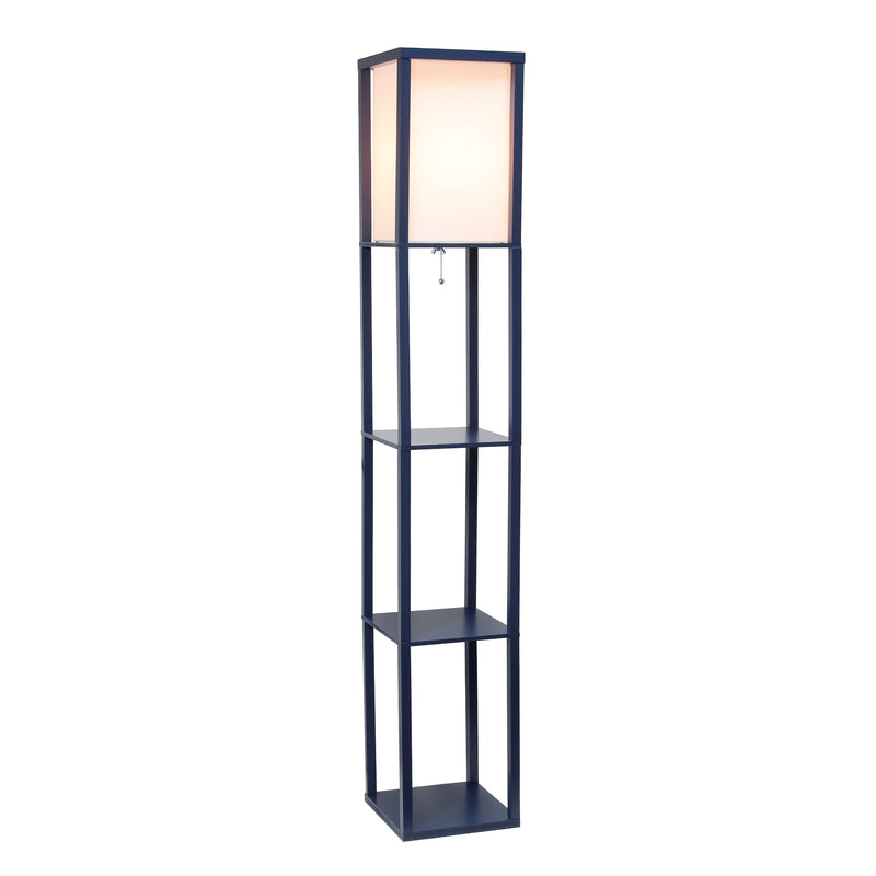 Simple Designs Floor Lamp Etagere Organizer Storage Shelf with Linen Shade, Navy