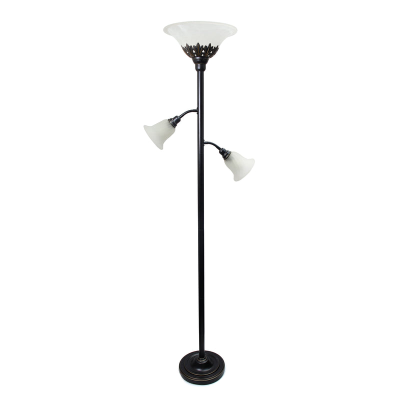 Elegant Designs 3 Light Floor Lamp with White Scalloped Glass Shades, Restoration Bronze and White
