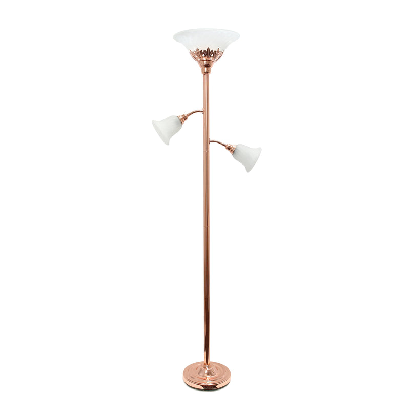 Elegant Designs 3 Light Floor Lamp with Scalloped Glass Shades, Rose Gold