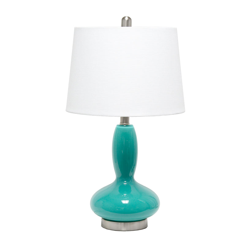 Lalia Home Glass Dollop Table Lamp with White Fabric Shade, Teal