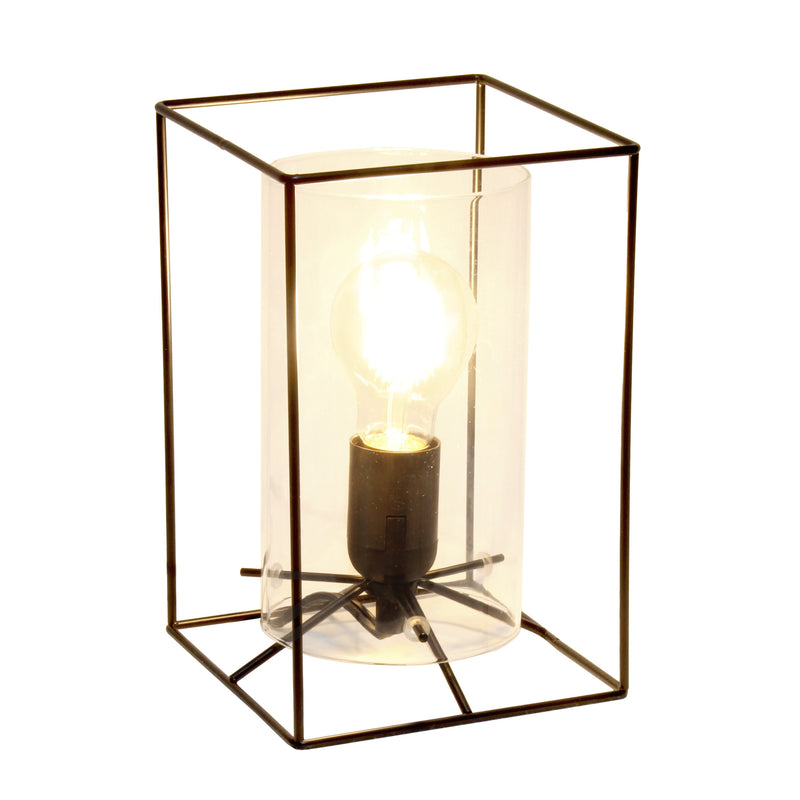 Lalia Home Black Framed Table Lamp with Clear Cylinder Glass Shade, Small