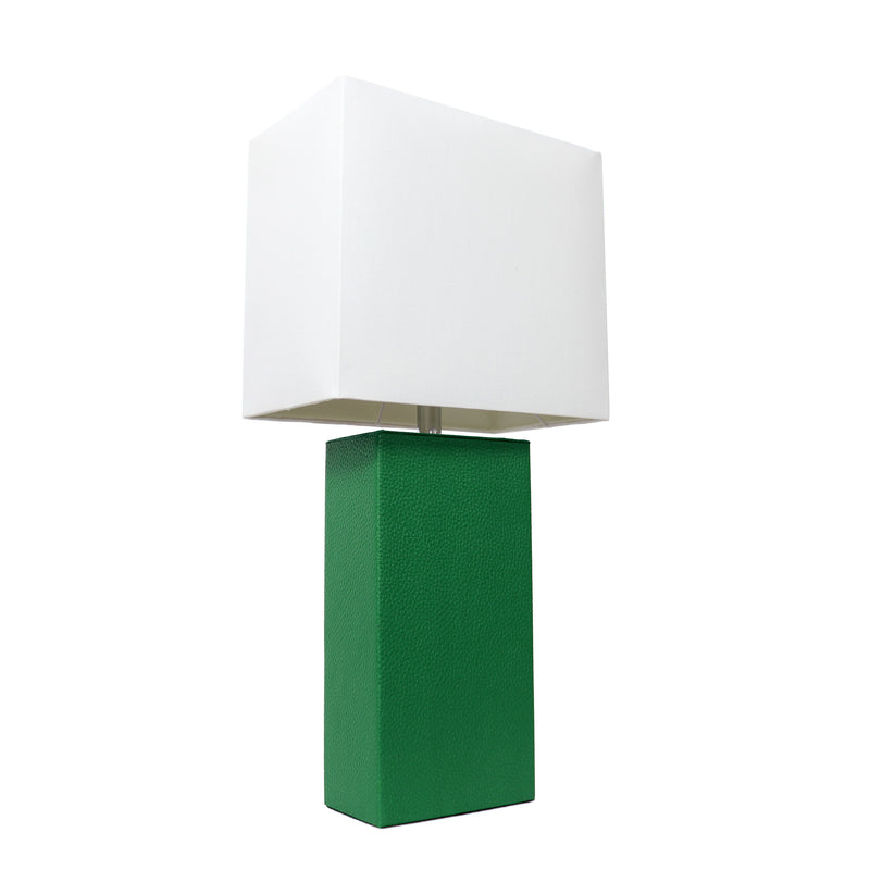 Elegant Designs Modern Leather Table Lamp with White Fabric Shade, Green