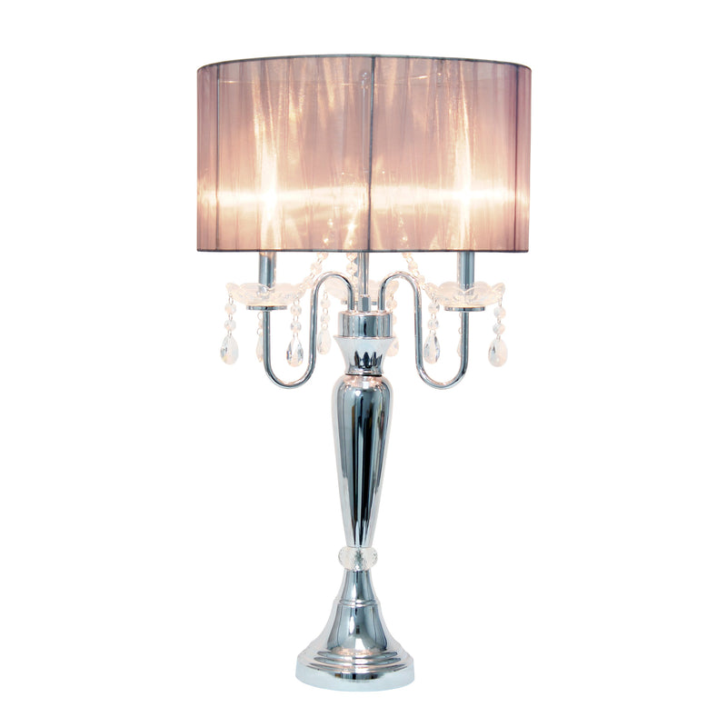 Elegant Designs Romantic Sheer Shade Table Lamp with Hanging Crystals, Gray