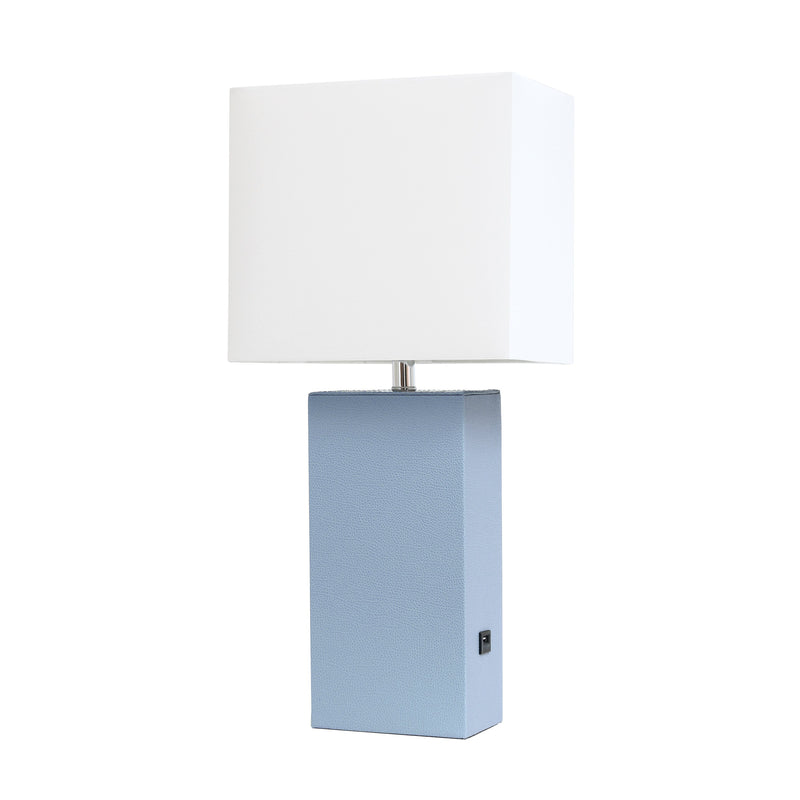Elegant Designs Modern Leather Table Lamp with USB and White Fabric Shade, Periwinkle