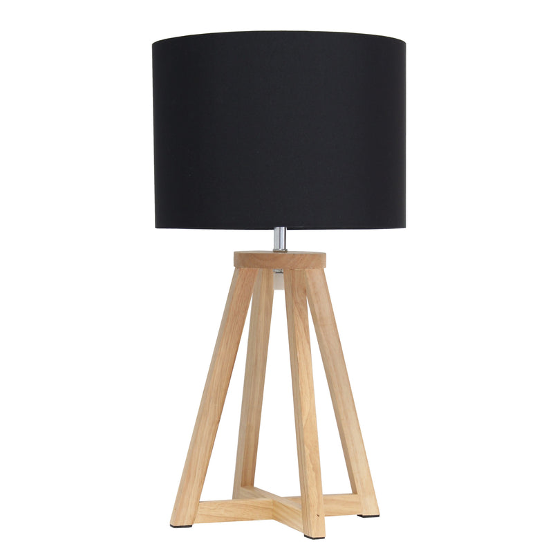 Simple Designs Interlocked Triangular Natural Wood Table Lamp with Black Fabric Shade
