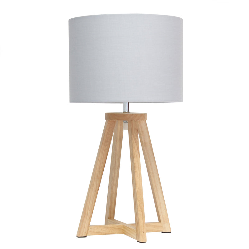 Simple Designs Interlocked Triangular Natural Wood Table Lamp with Gray Fabric Shade