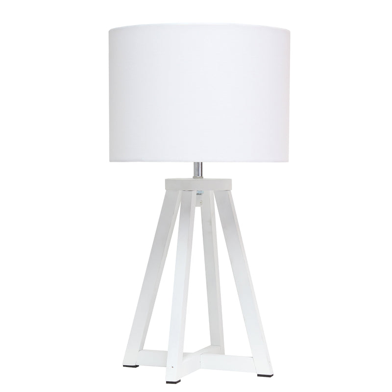 Simple Designs Interlocked Triangular White Wood Table Lamp with White Fabric Shade