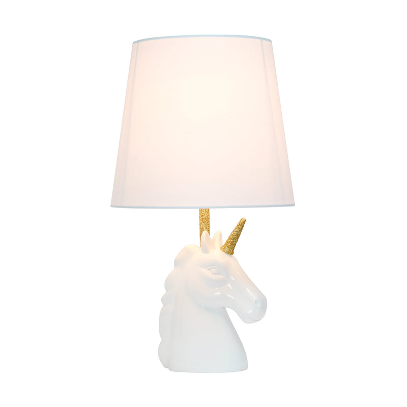 Simple Designs Sparkling Gold and White Unicorn Table Lamp
