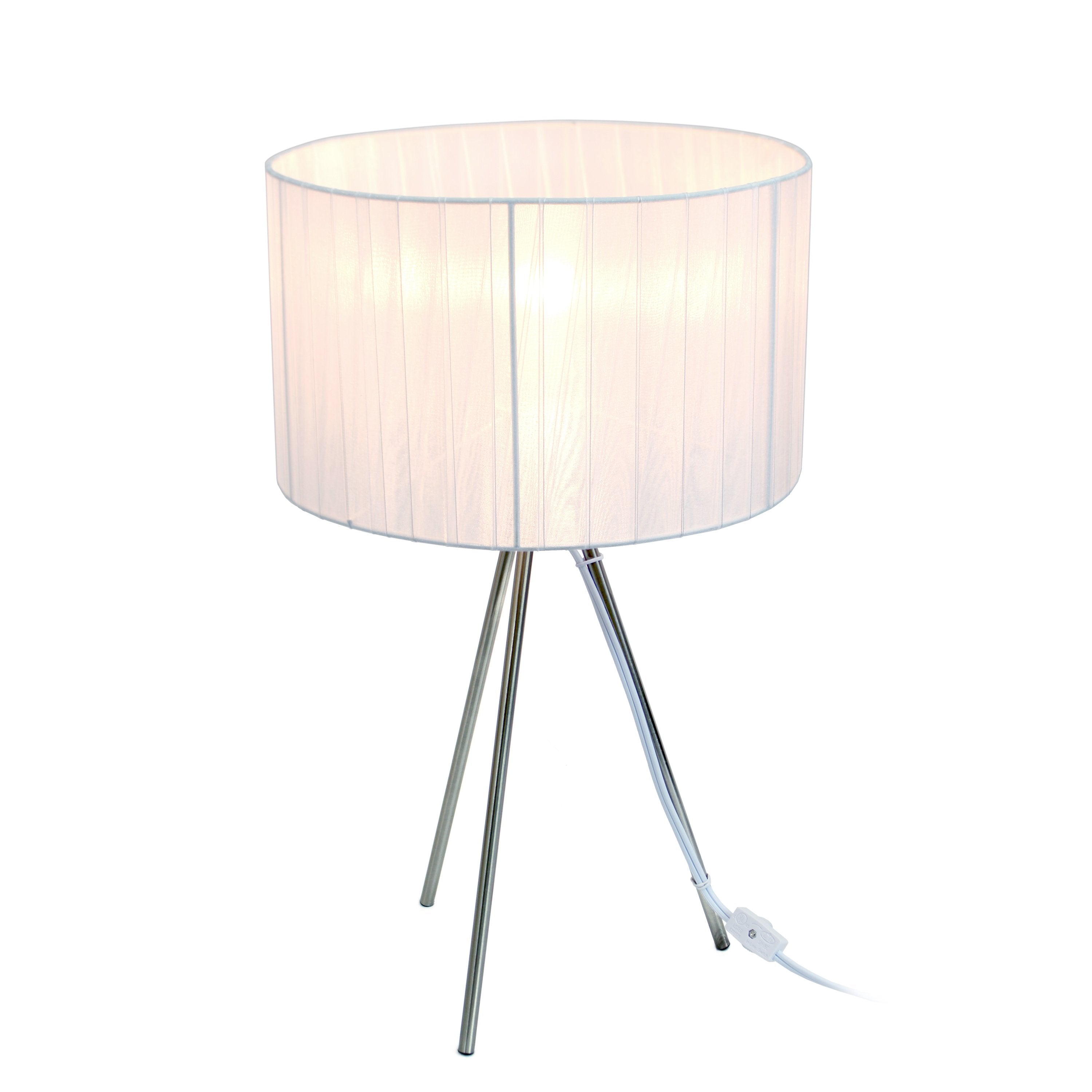 Simple Designs Brushed Nickel Tripod Table Lamp with Pleated Silk Shee ...