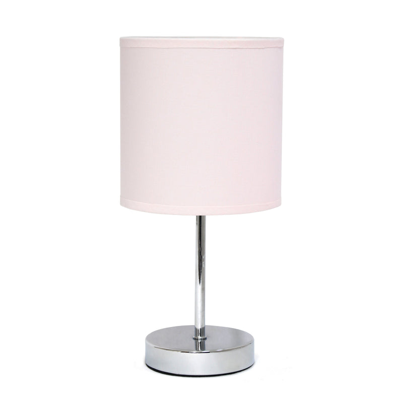 Simple Designs Chrome Mini Basic Table Lamp with Fabric Shade, Blush Pink