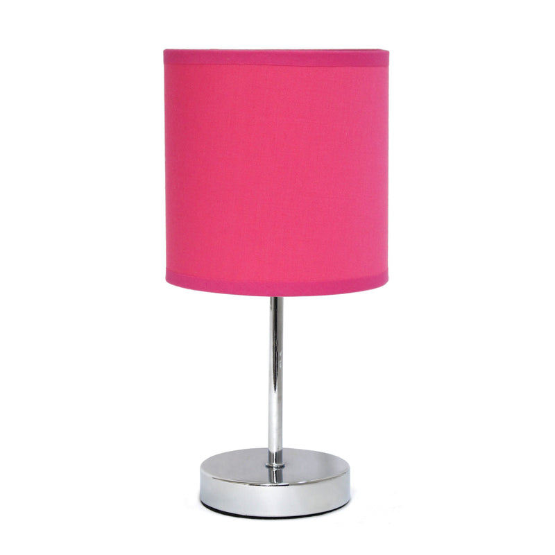 Simple Designs Chrome Mini Basic Table Lamp with Fabric Shade, Hot Pink