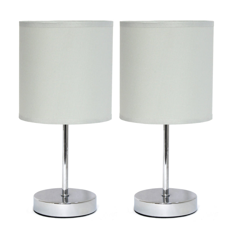 Simple Designs Chrome Mini Basic Table Lamp with Fabric Shade 2 Pack Set, Slate Gray