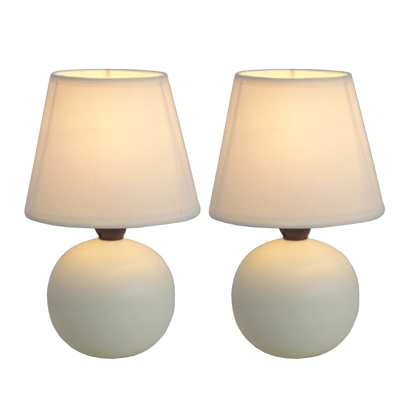 Simple Designs  Mini Ceramic Globe Table Lamp 2 Pack Set, Off-White